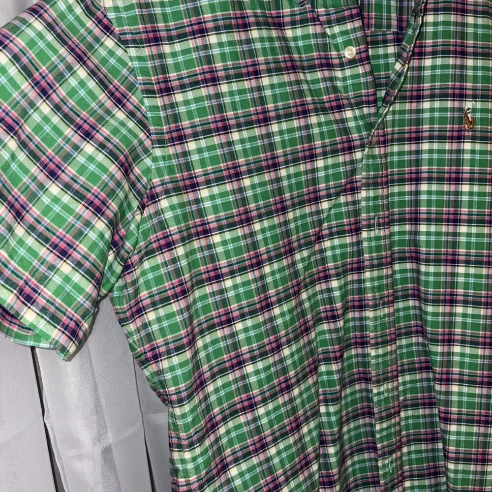 Polo Ralph Lauren Oxford Shirt Men's Blake Check Short Sleeve Button Down Size L